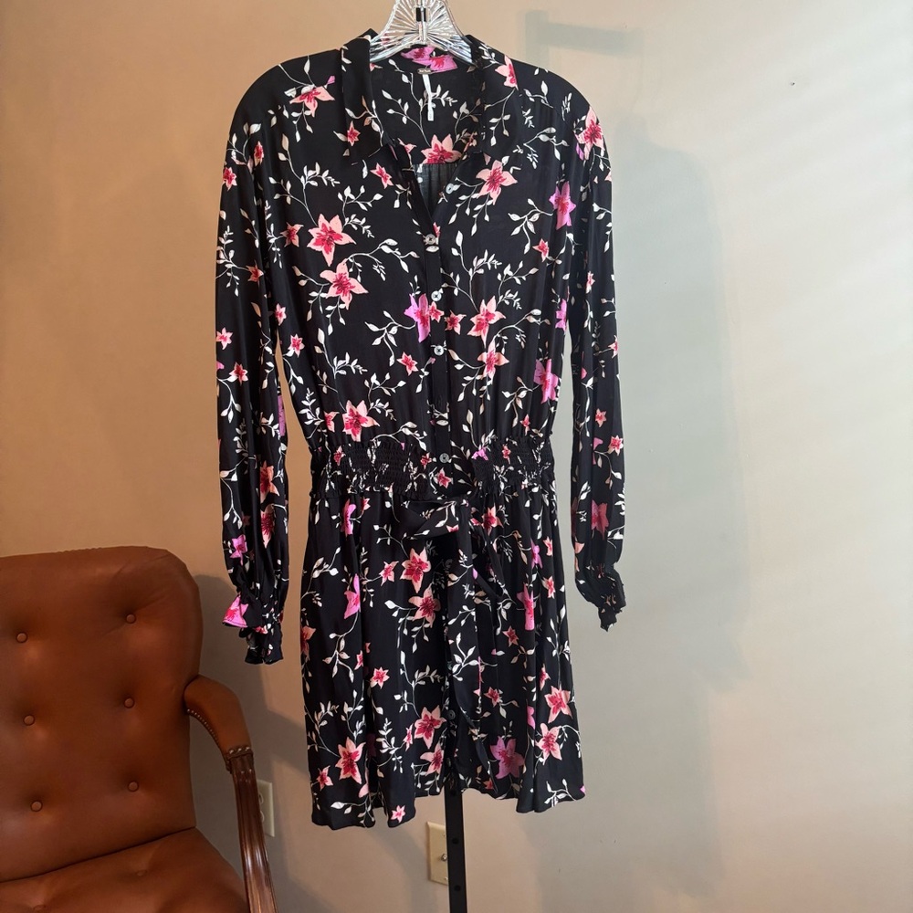 Free People‎ Pink and Black Long Sleeve Dress